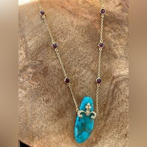 Turquoise Garnet & Zicron Crown Necklace